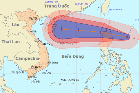 Hình dự báo đường đi của bão.